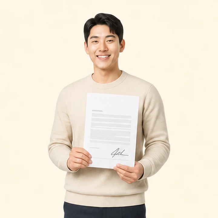연체자 기아 스포티지 장기렌트카 서면 견적서를 들고 있는 고객